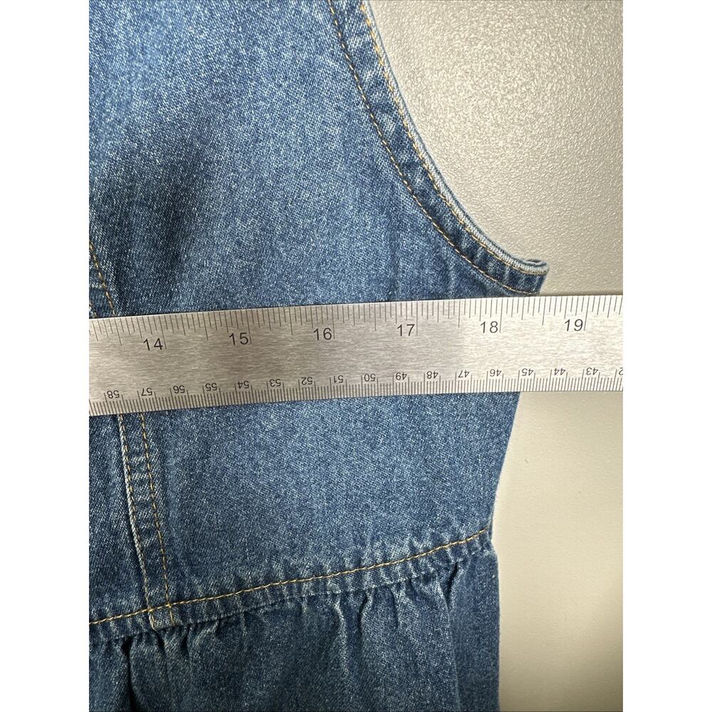 VTG Avocado Denim Dress 12 Tie Back Waist Blue 90s Y2K Cottagecore Square Neck - Picture 7 of 7
